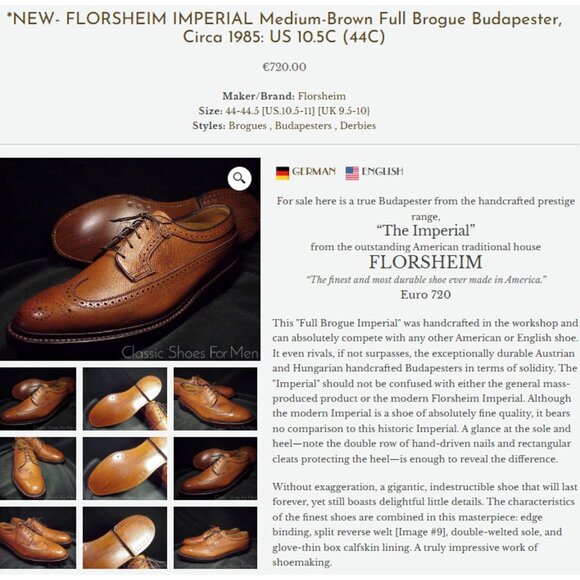 Vintage Florsheim Royal Imperial Brown Leather Longwing Derby Mens 9 Dress Shoes - Picture 5 of 13